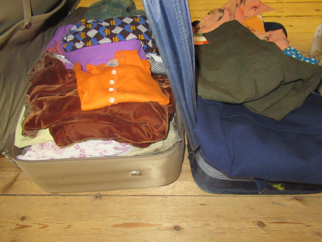 TWO SUITCASES OF LADIES VINTAGE CLOTHING INCLUDING JAEGER WOOL DRESS ETC Image