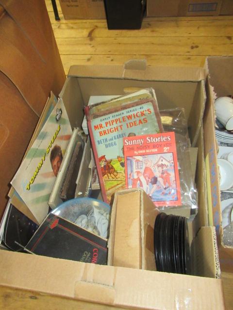 BOX OF EPHEMERA PLATES AND RECORDS ETC Image