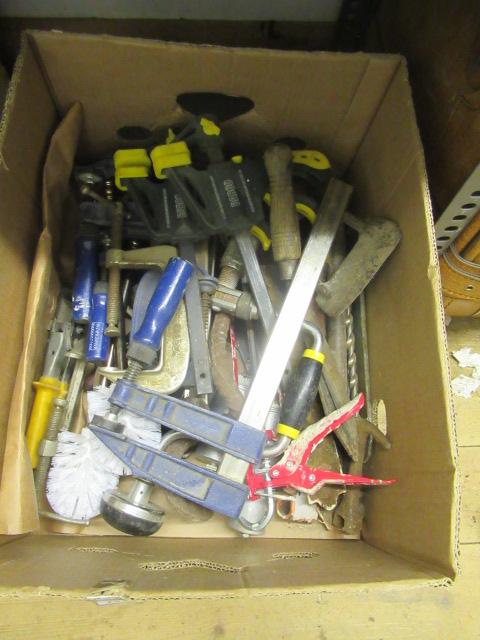 BOX OF TOOLS AND CLAMPS ETC Image