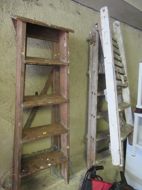 THREE WOODEN STEP LADDERS Image