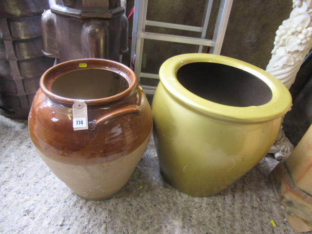 VICTORIAN BREAD CROCK AND A LARGE PLANTER Image