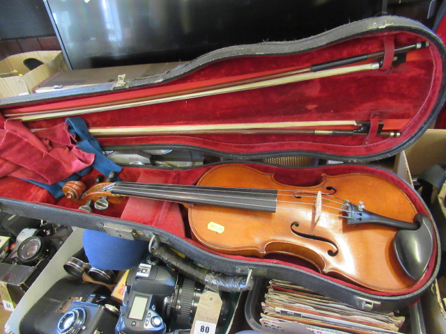 CASED VIOLIN AND TWO BOWS Image