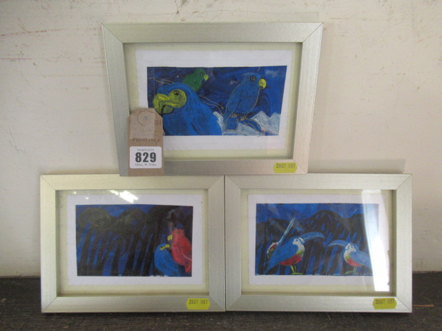 THREE SMALL PARROT PAINTINGS Image