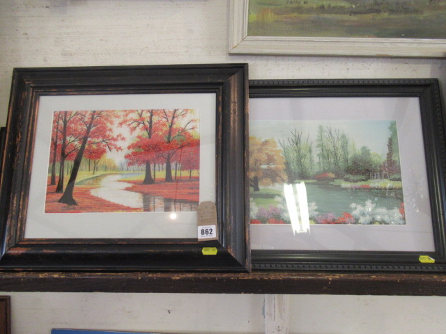 TWO VINTAGE STRING WORK LANDSCAPE PICTURES Image
