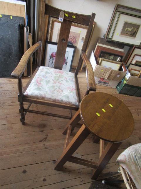 OAK CHAIR AND A STOOL Image