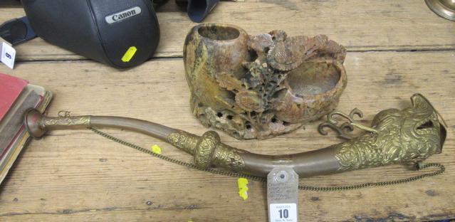 CHINESE HANGING HORN AND SOAPSTONE CARVING Image