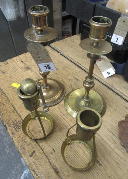 TWO PAIRS OF BRASS CANDLESTICKS Image