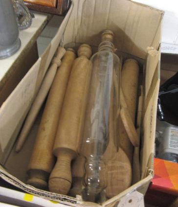 BOX OF ROLLING PINS ETC Image