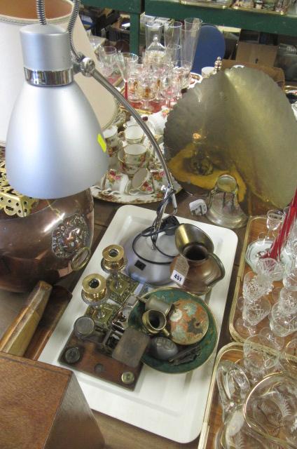 TRAY OF BRASS AND A DESK LAMP Image