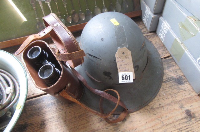 WW2 HELMET AND FIELD GLASSES Image
