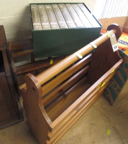 TWO MAGAZINE RACKS AND A BOX OF TAPES Image