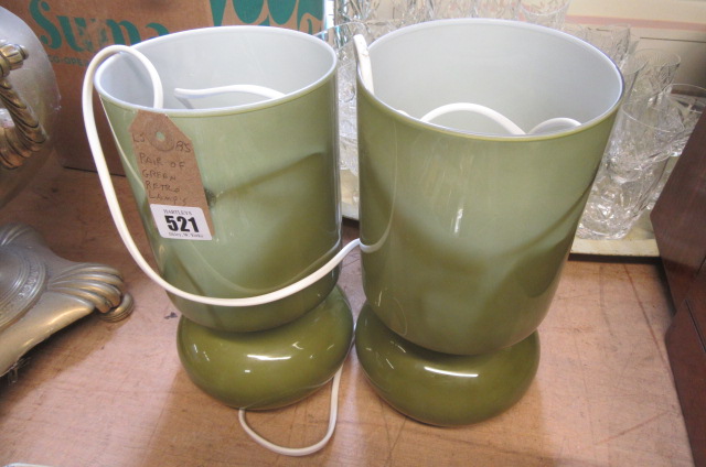 PAIR OF GREEN GLASS RETRO LAMPS Image