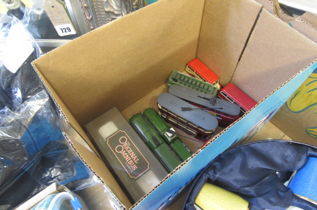 BOX OF DIECAST TRAMS AND BUSES Image