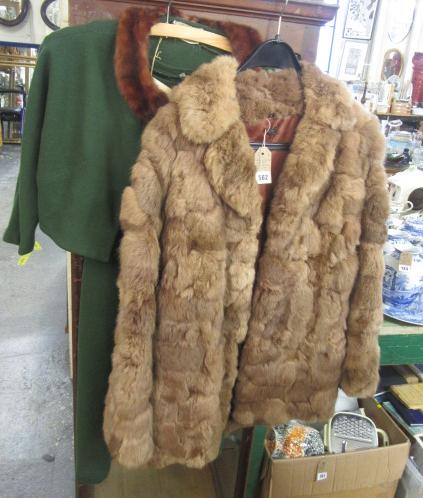CONEY JACKET AND MINK TRIMMED GREEN WOOL TWO PIECE Image