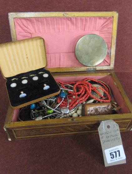WOODEN BOX OF COSTUME JEWELLERY Image