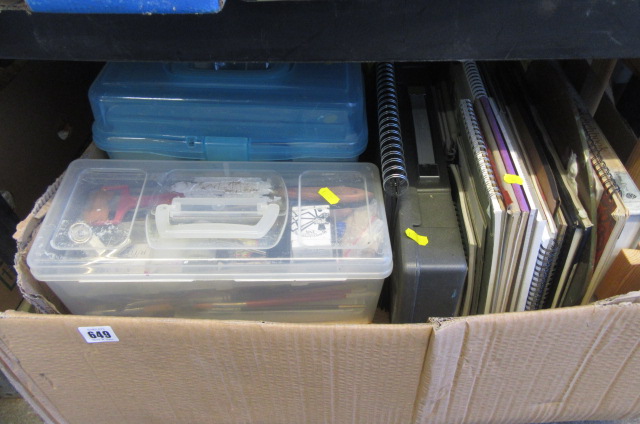 LARGE BOX OF ARTISTS MATERIALS AND PAPER Image