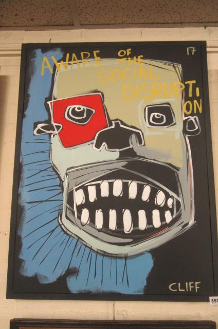 CLIFF PHILLIPS PAINTING 'AWARE OF THE SOCIAL DISRUPTION'  Image