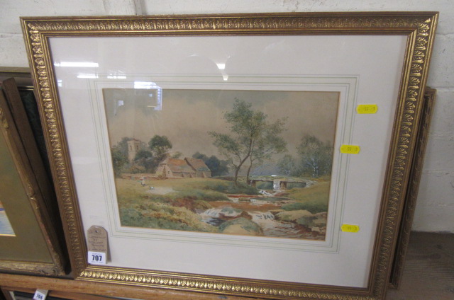 WATERCOLOUR BY STEWART BROOKE AND TWO NEEDLEWORKS Image