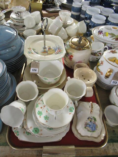 TRAY OF CERAMICS INCLUDING CAKE STAND Image
