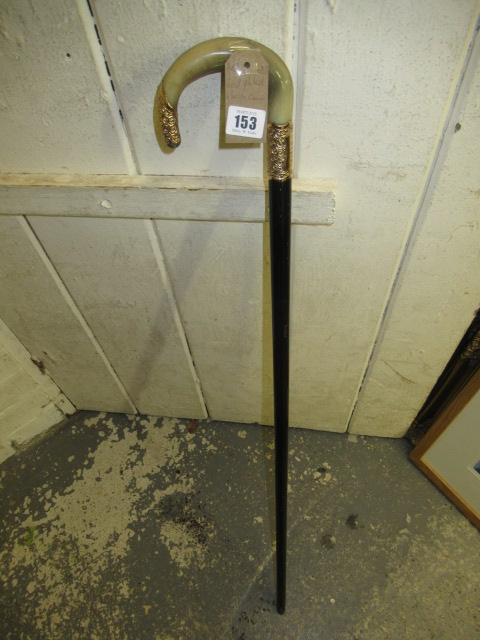 GOLD PLATE MOUNTED HORN HANDLED WALKING STICK Image