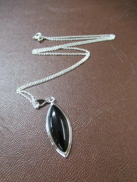 SILVER AND JET PENDANT ON SILVER CHAIN Image