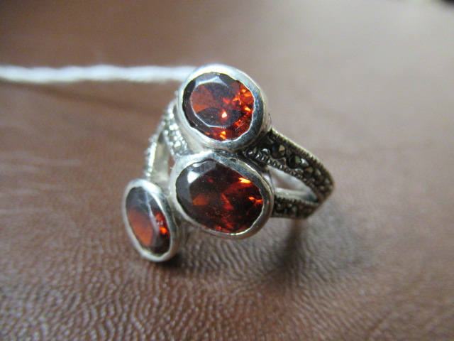 SILVER RED STONE AND MARCASITE RING Image