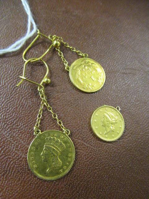 PAIR OF 1856 GOLD DOLLAR EARRINGS ETC Image