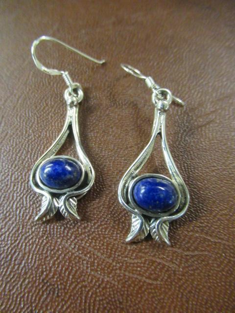 PAIR OF SILVER AND LAPIS EARRINGS Image