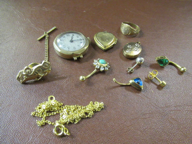 QUANTITY OF YELLOW METAL JEWELLERY AND A GOLD WATCH Image