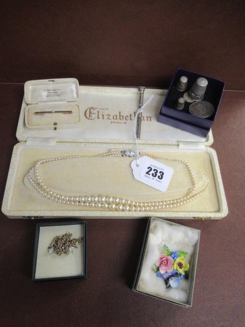 9CT GOLD AND SEED PEARL TIE PIN AND COSTUME JEWELLERY ETC Image
