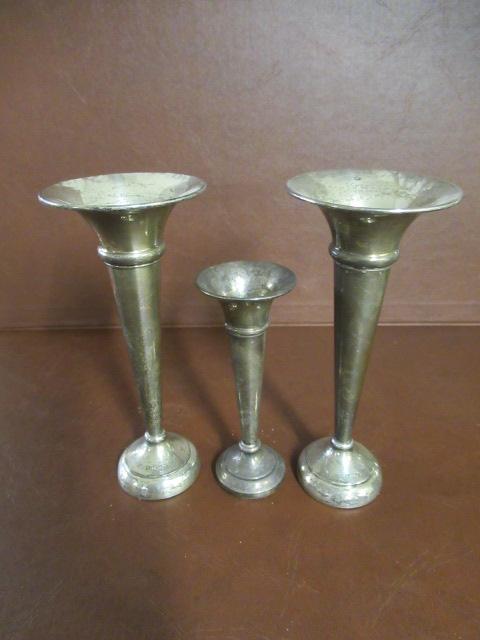 PAIR OF SILVER STEM VASES AND ANOTHER Image