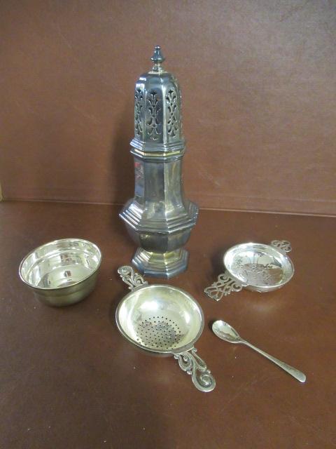 SILVER SUGAR CASTOR TEA STRAINER ETC Image