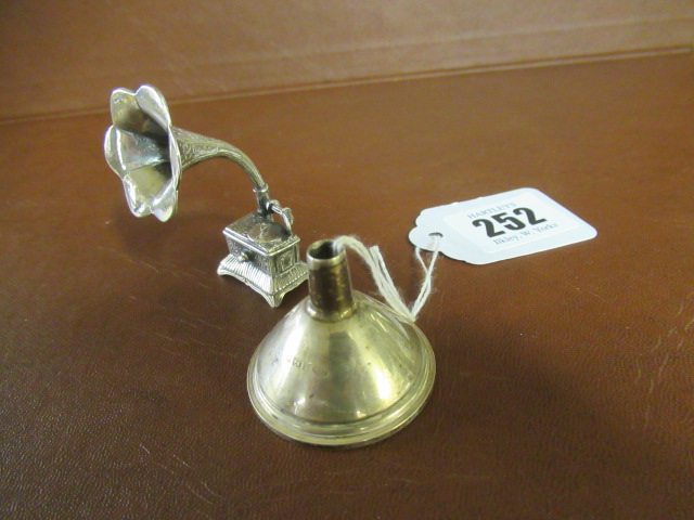 MINIATURE SILVER PERFUME FUNNEL AND GRAMOPHONE Image