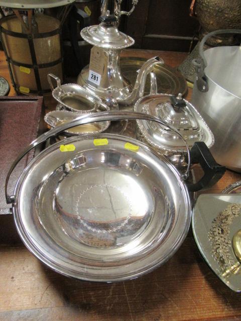 FOUR PIECE EPNS TEASET ON TRAY AND A MAPPIN AND WEBB BASKET Image