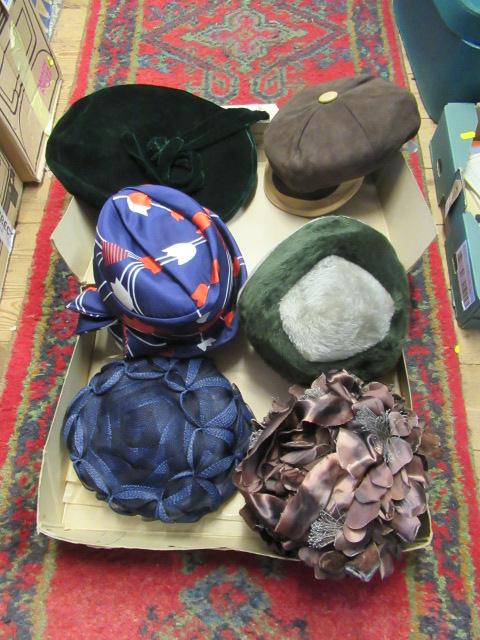 VINTAGE MITZI GREEN VELVET BONNET AND OTHER HATS Image