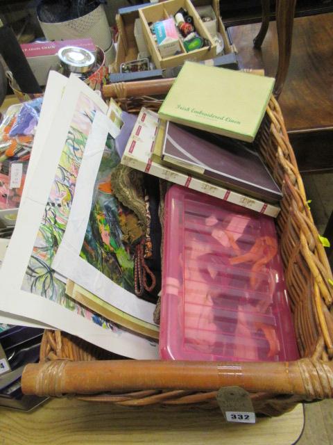 LARGE WICKER BASKET OF TEXTILES ETC Image