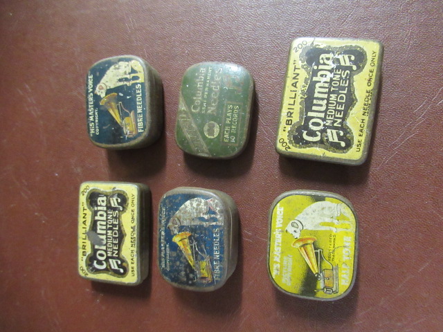 SIX VINTAGE GRAMOPHONE NEEDLE TINS AND CONTENTS Image