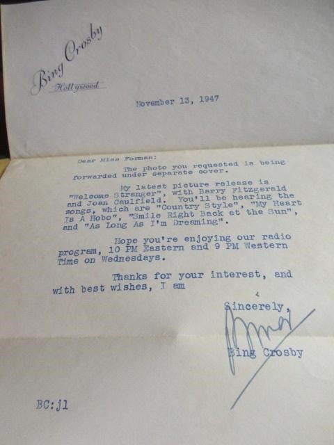 FILM STAR PHOTOS AND AUTOGRAPHS AND A SIGNED LETTER FROM BING CROSBY Image