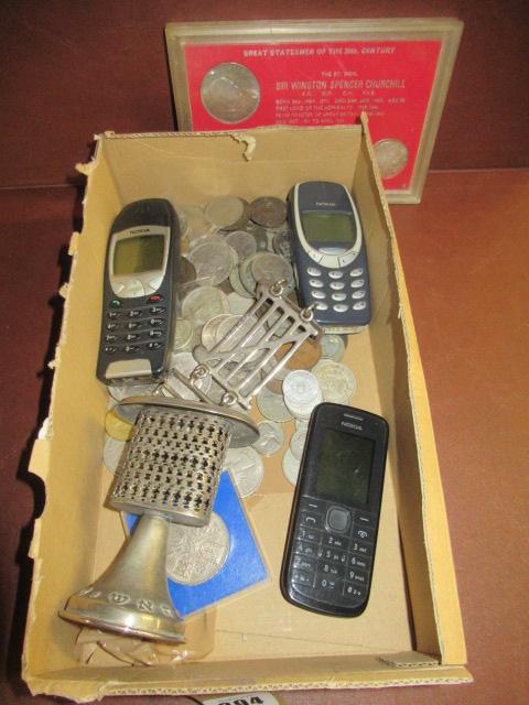 BOX OF COINS AND PHONES ETC Image