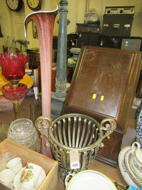 TALL GLASS VASE AND A METAL CHALICE Image