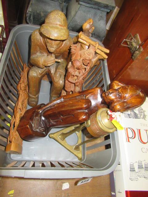 FIVE CARVED WOODEN FIGURES ETC Image