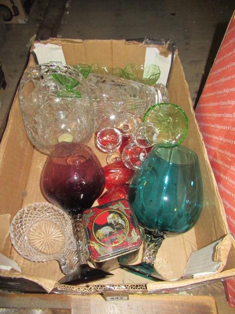 BOX OF COLOURED AND OTHER GLASS Image