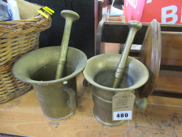 TWO BRASS PESTLE AND MORTARS Image