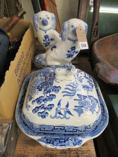 TUREEN AND A PAIR OF STAFFORDSHIRE DOGS Image