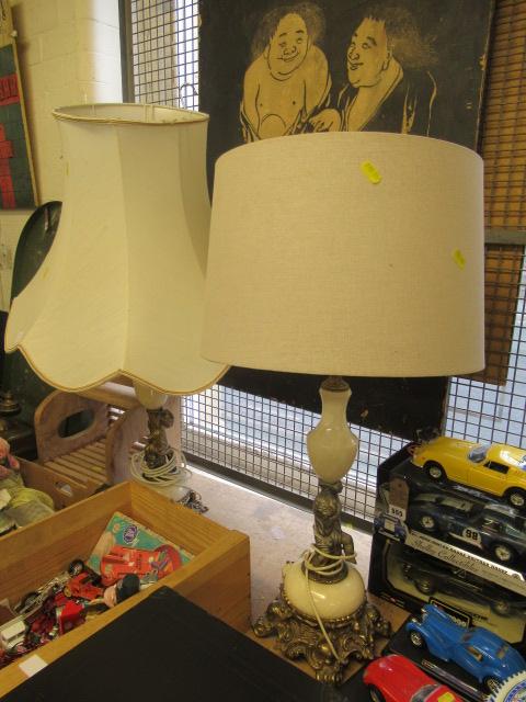PAIR OF ALABASTER AND BRASS CHERUB LAMPS Image