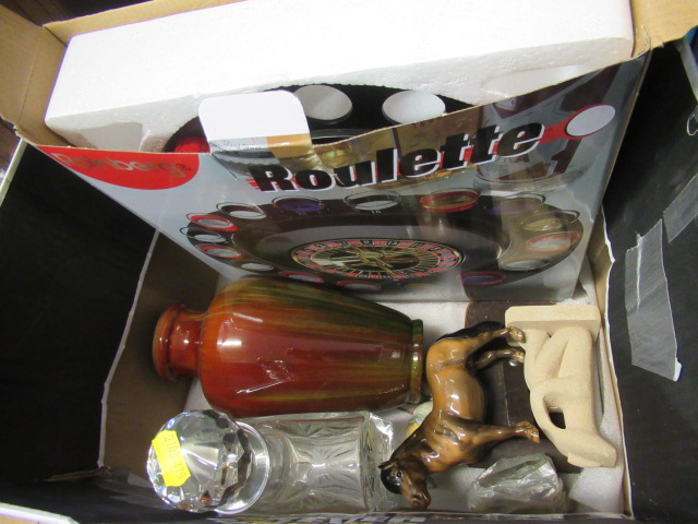 BOX OF COLLECTABLES INCLUDING DECANTER ETC Image