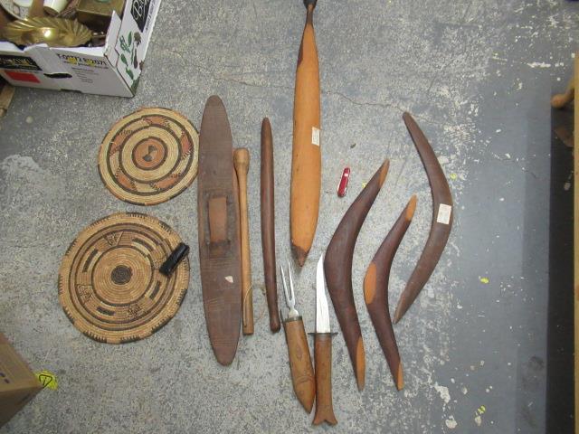 BOX OF BOOMERANGS AND OTHER TRIBAL ITEMS Image