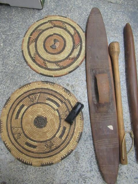 BOX OF BOOMERANGS AND OTHER TRIBAL ITEMS Image