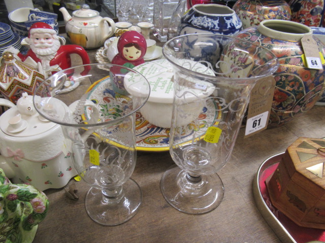 TWO ETCHED CELERY VASES Image