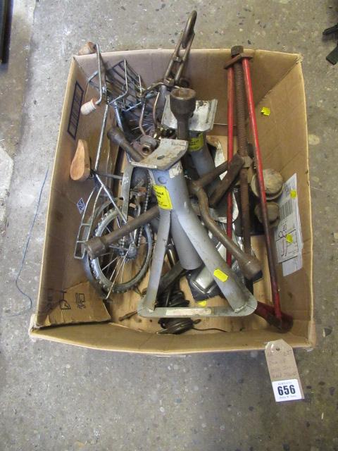 BOX OF MISCELLANEOUS INCLUDING AXLE STANDS Image